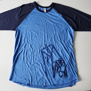 YMCA Camp Baseball Shirt Mens XL Raglan Blue Soft Jersey Retro Style Graphic Tee